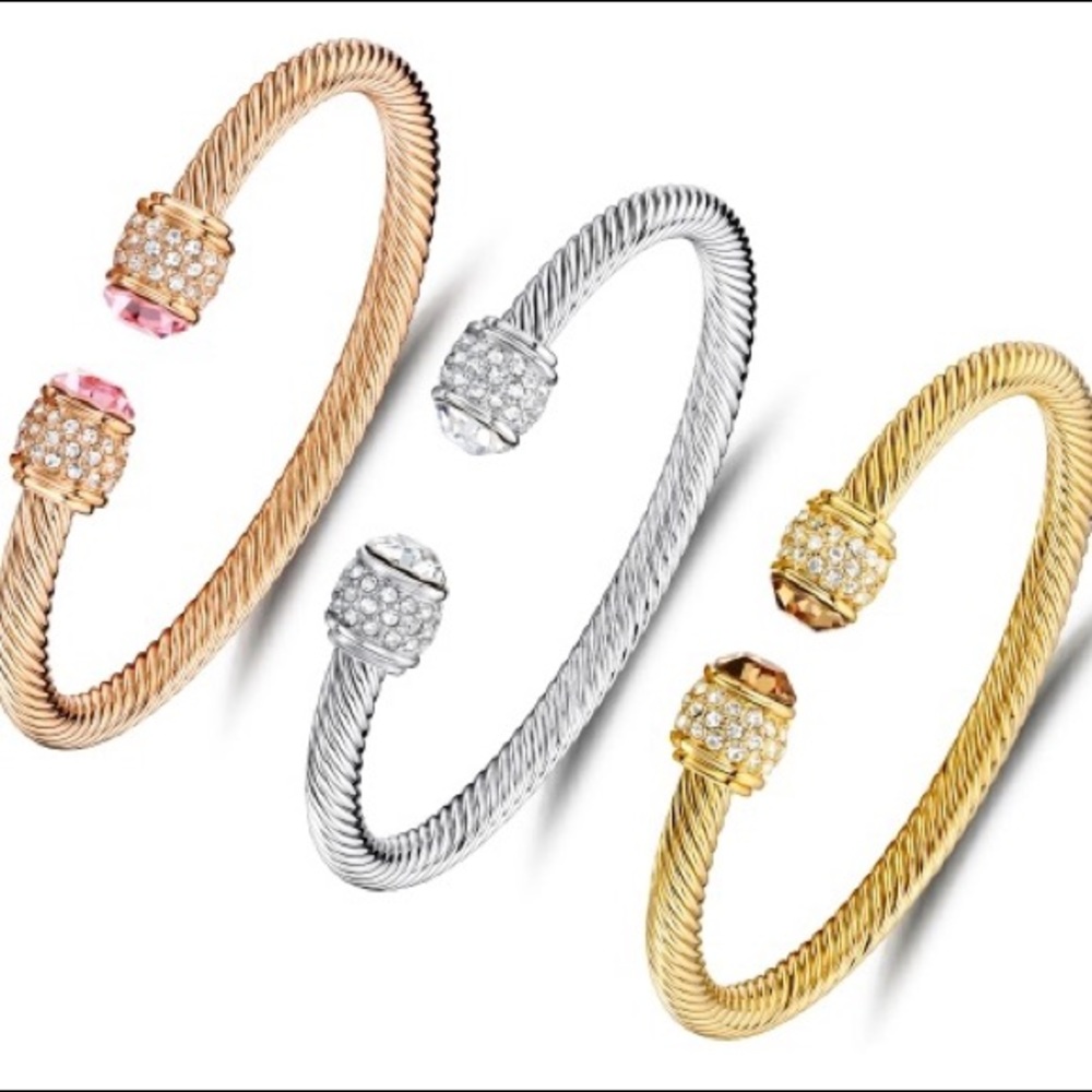 Gold, rose gold and silver bangles